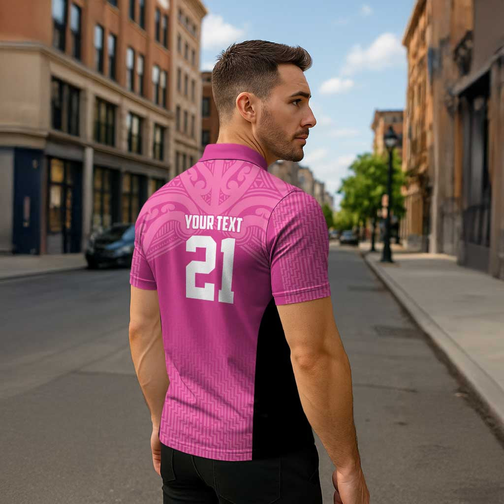 New Zealand Custom Zipper Polo Shirt Fire Basketball Maori Tribal Pink - Aussie Hoodie