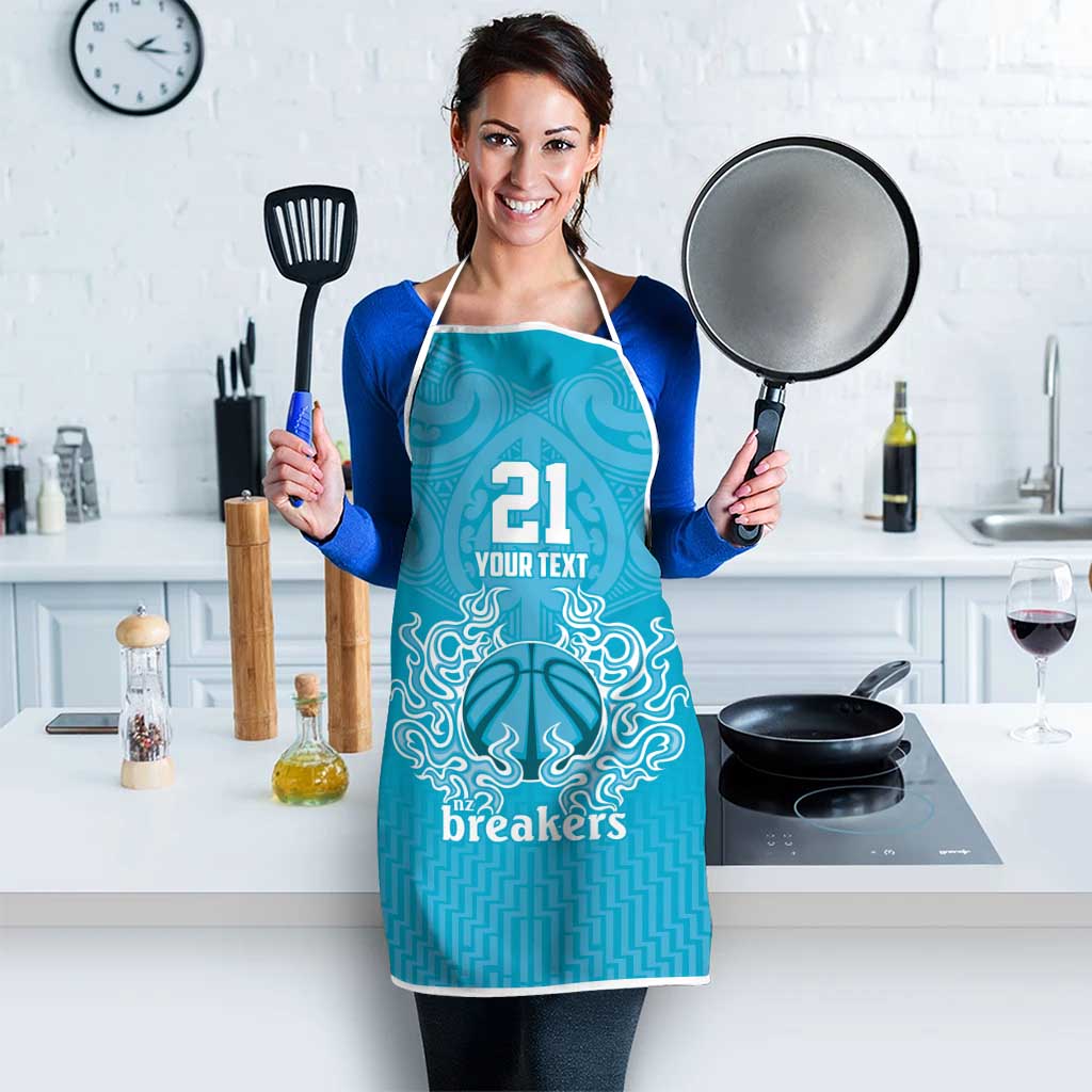 New Zealand Custom Apron Fire Basketball Maori Tribal Sky Blue - Aussie Hoodie