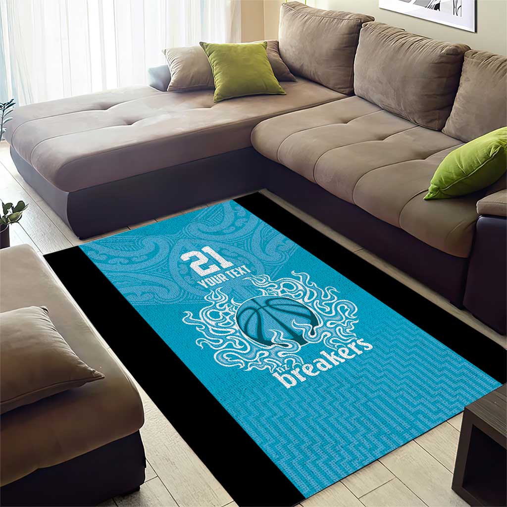 New Zealand Custom Area Rug Fire Basketball Maori Tribal Sky Blue - Aussie Hoodie