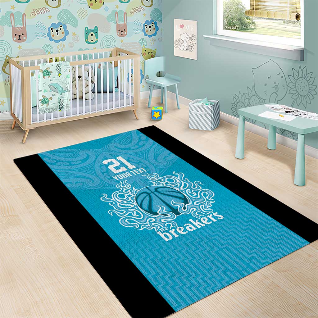 New Zealand Custom Area Rug Fire Basketball Maori Tribal Sky Blue - Aussie Hoodie