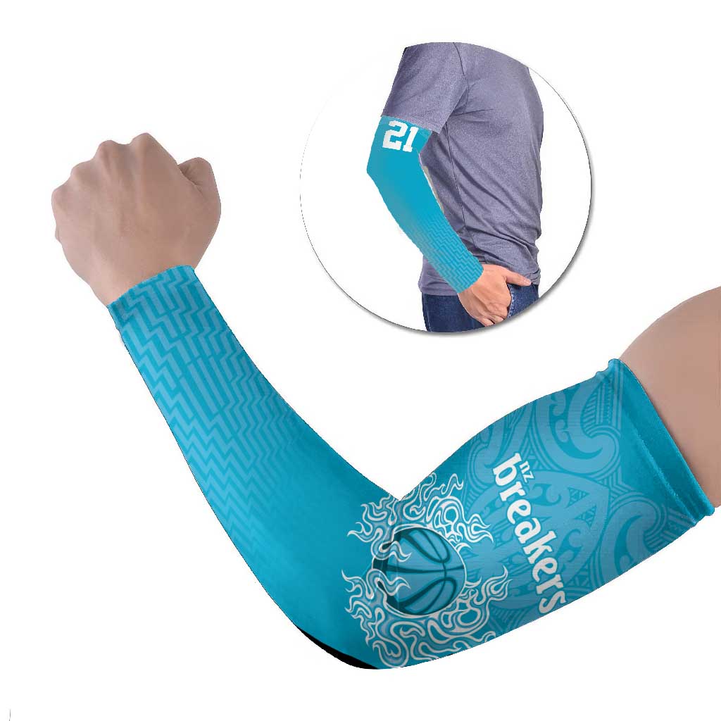 New Zealand Custom Arm Sleeves Fire Basketball Maori Tribal Sky Blue - Aussie Hoodie