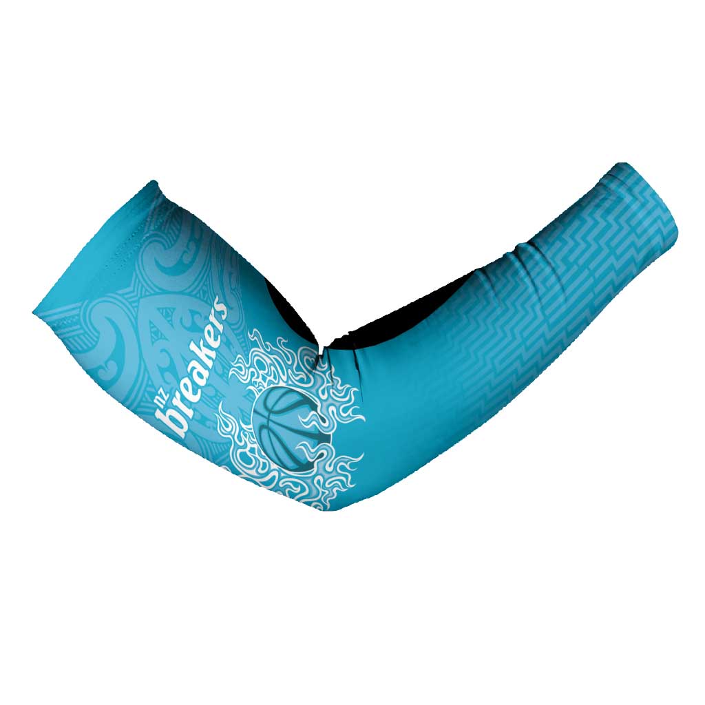 New Zealand Custom Arm Sleeves Fire Basketball Maori Tribal Sky Blue - Aussie Hoodie