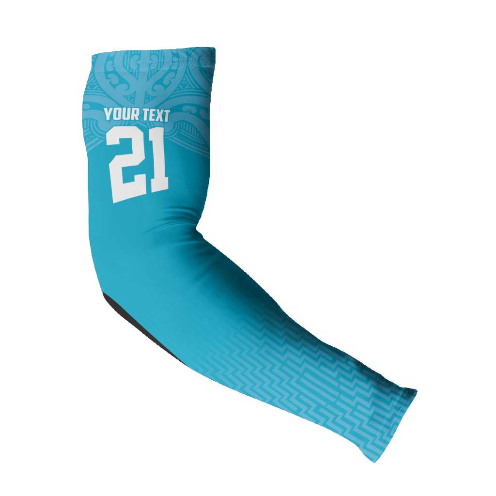 New Zealand Custom Arm Sleeves Fire Basketball Maori Tribal Sky Blue - Aussie Hoodie