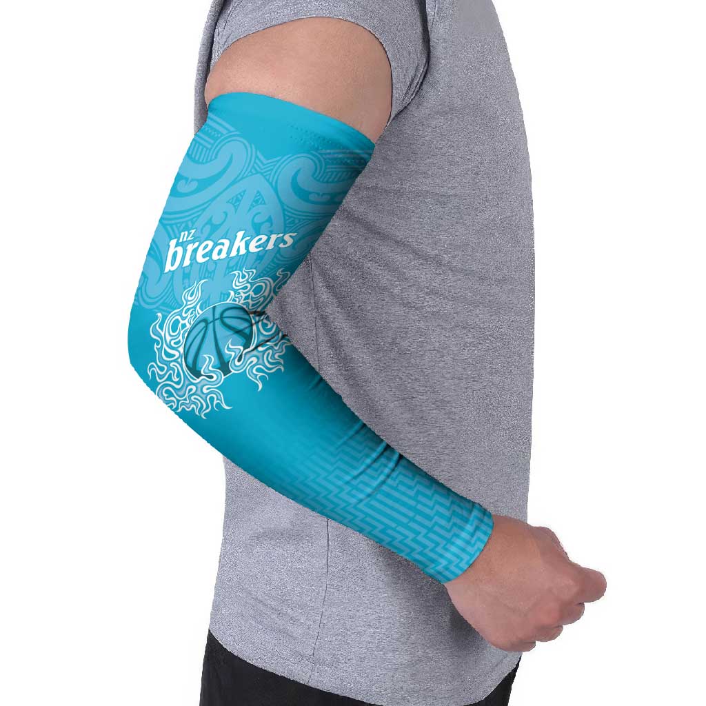 New Zealand Custom Arm Sleeves Fire Basketball Maori Tribal Sky Blue - Aussie Hoodie