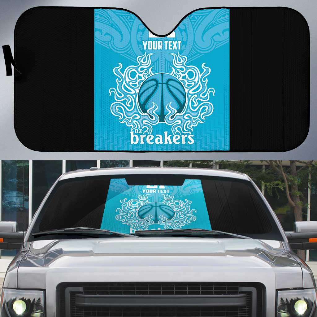 New Zealand Custom Auto Sun Shade Fire Basketball Maori Tribal Sky Blue - Aussie Hoodie