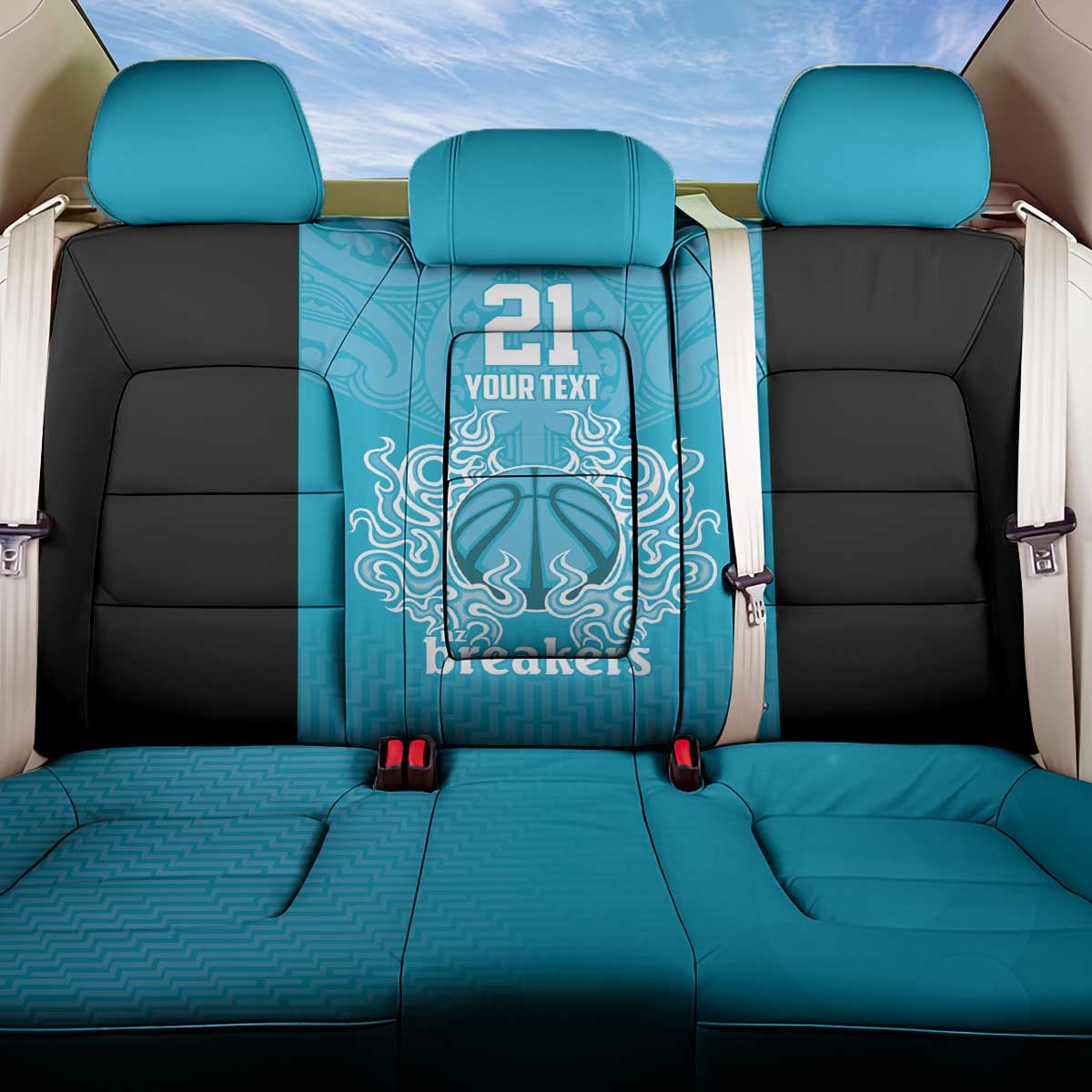 New Zealand Custom Back Car Seat Cover Fire Basketball Maori Tribal Sky Blue - Aussie Hoodie