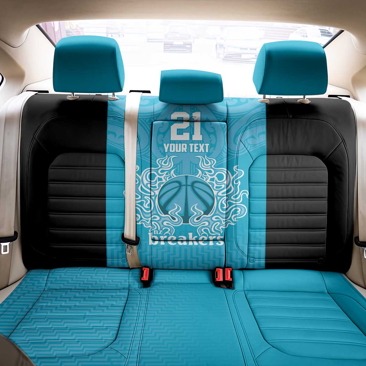 New Zealand Custom Back Car Seat Cover Fire Basketball Maori Tribal Sky Blue - Aussie Hoodie