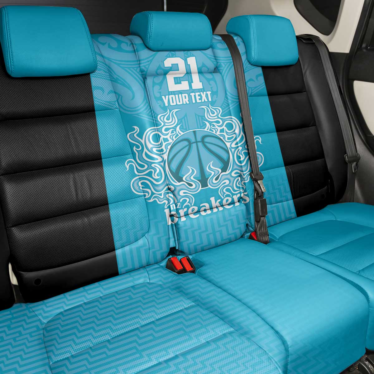 New Zealand Custom Back Car Seat Cover Fire Basketball Maori Tribal Sky Blue - Aussie Hoodie