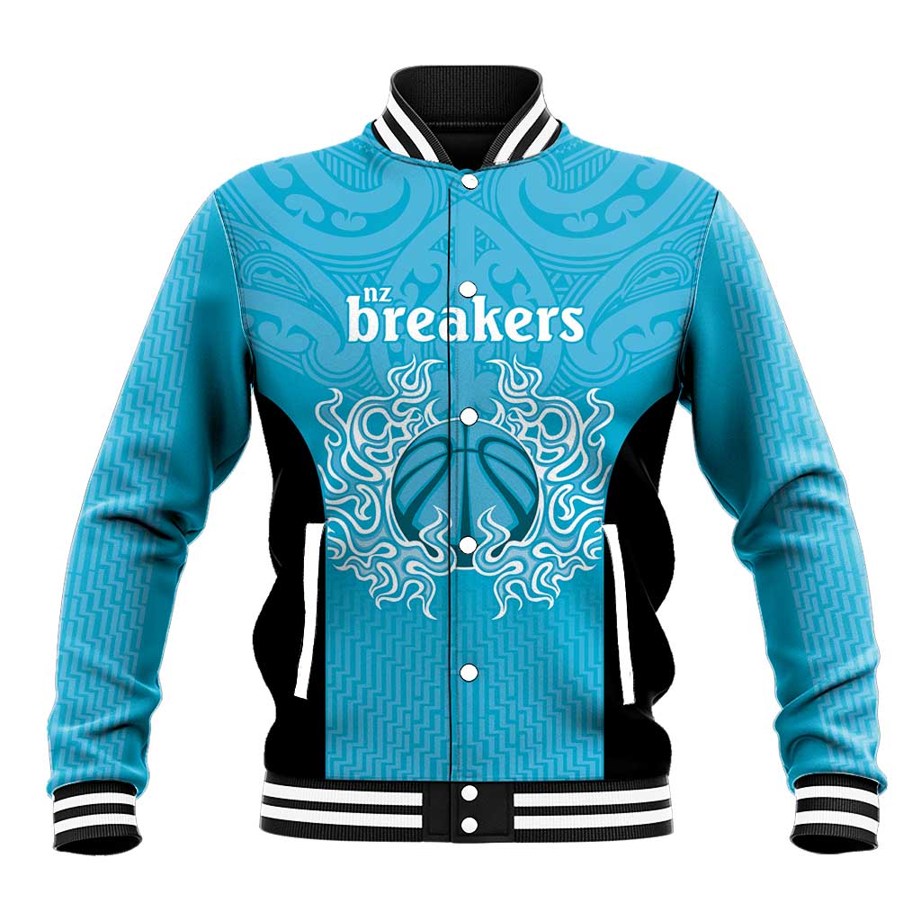 New Zealand Custom Baseball Jacket Fire Basketball Maori Tribal Sky Blue - Aussie Hoodie