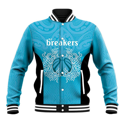 New Zealand Custom Baseball Jacket Fire Basketball Maori Tribal Sky Blue - Aussie Hoodie