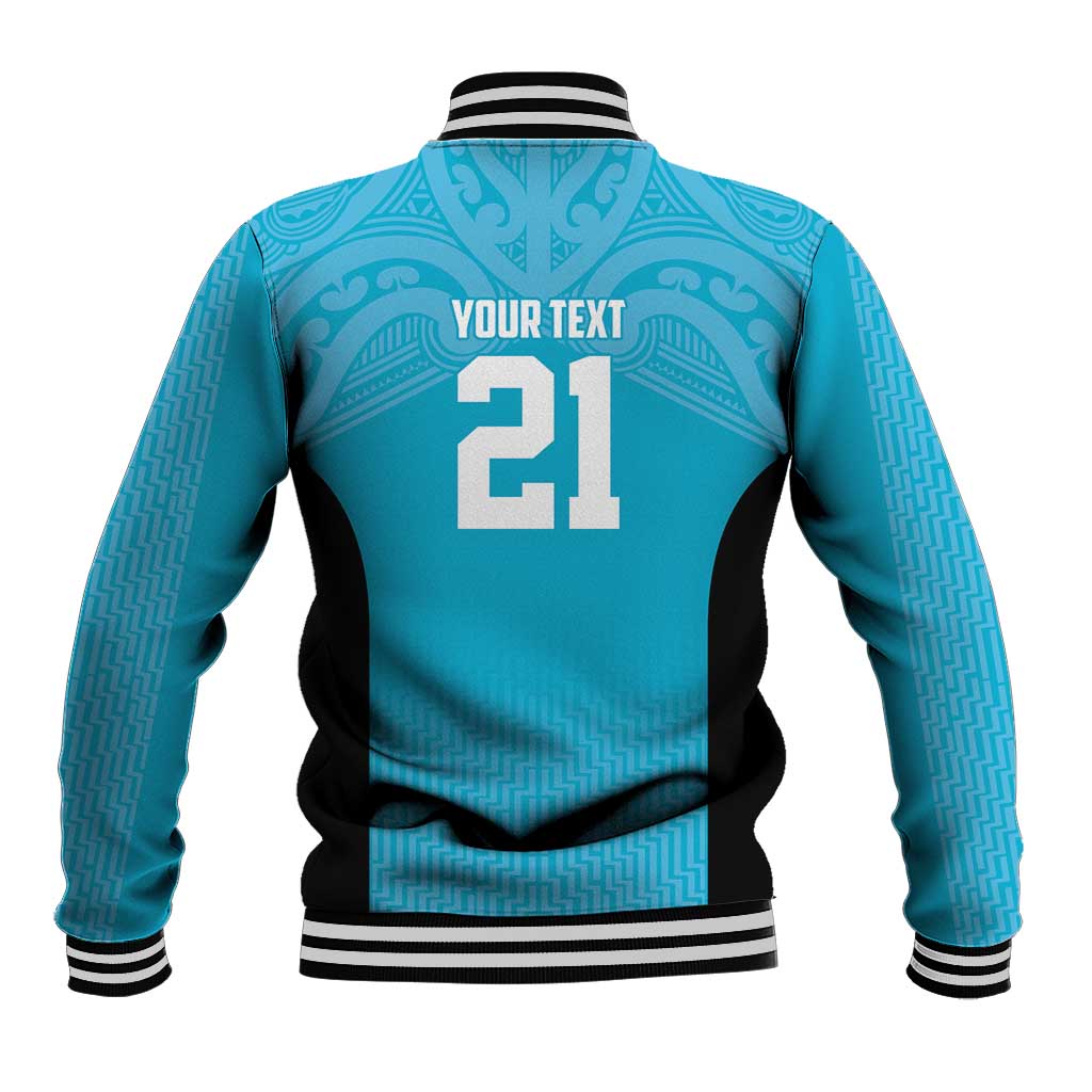 New Zealand Custom Baseball Jacket Fire Basketball Maori Tribal Sky Blue - Aussie Hoodie