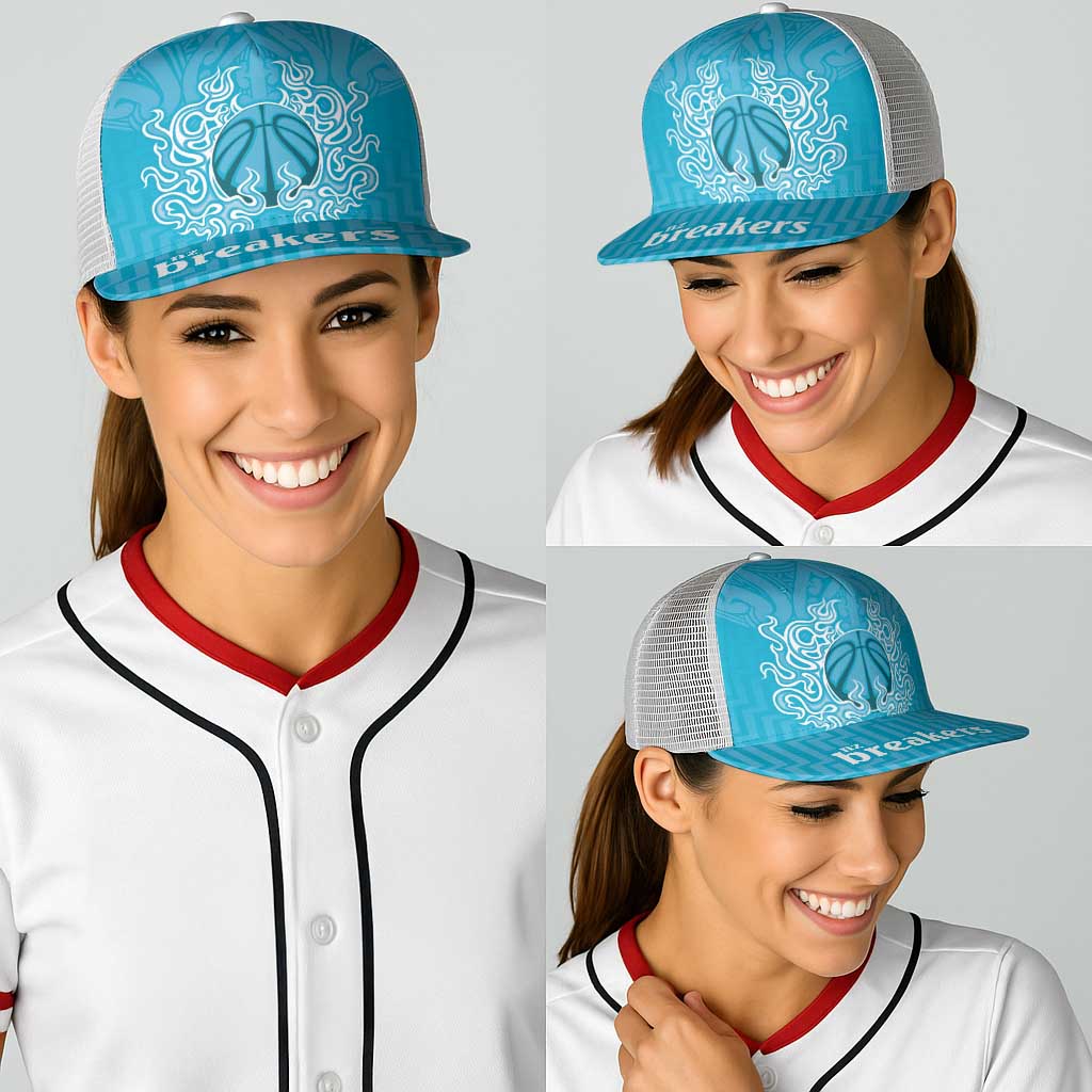 New Zealand Baseball Net Cap Fire Basketball Maori Tribal Sky Blue - Aussie Hoodie