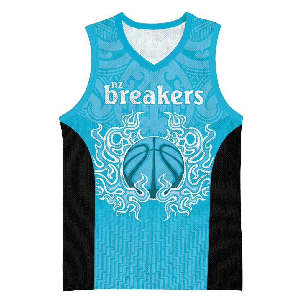 New Zealand Custom Basketball Jersey Fire Basketball Maori Tribal Sky Blue - Aussie Hoodie