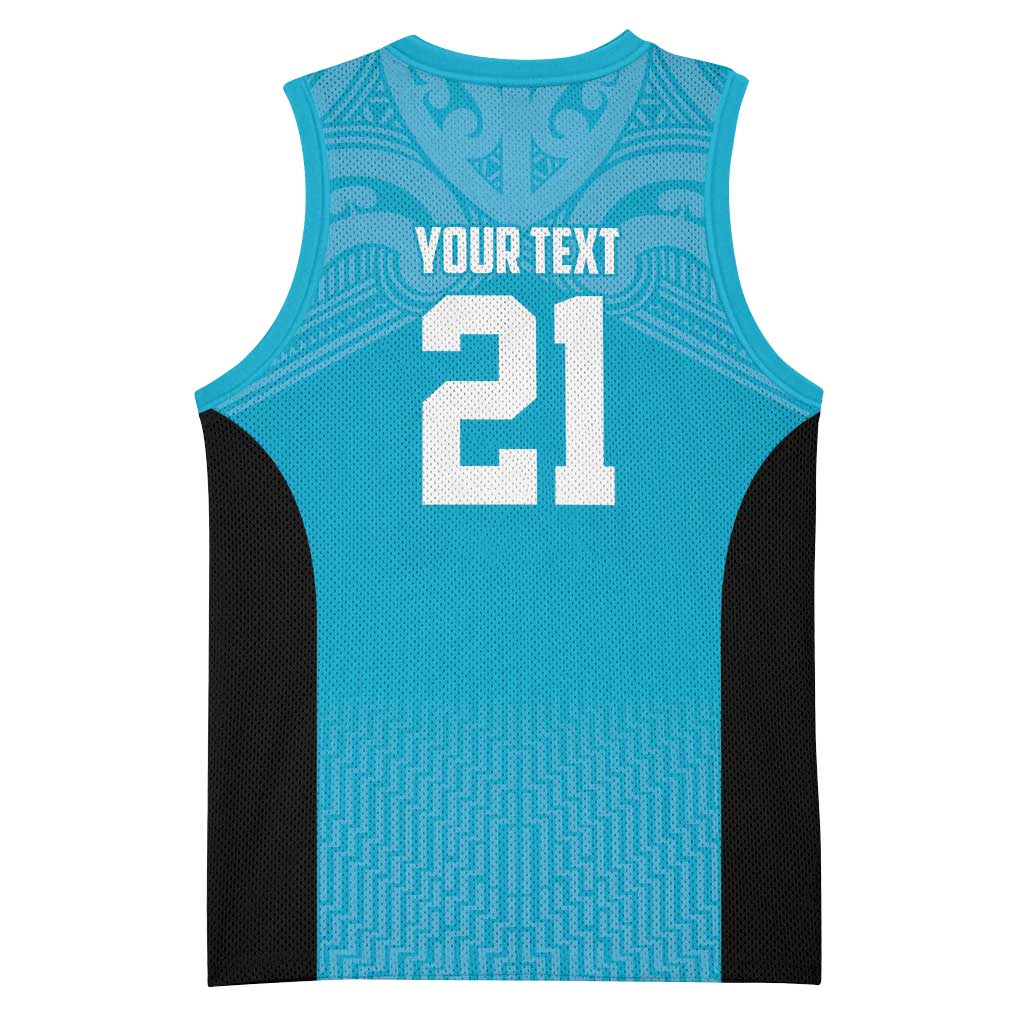 New Zealand Custom Basketball Jersey Fire Basketball Maori Tribal Sky Blue - Aussie Hoodie