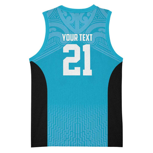 New Zealand Custom Basketball Jersey Fire Basketball Maori Tribal Sky Blue - Aussie Hoodie