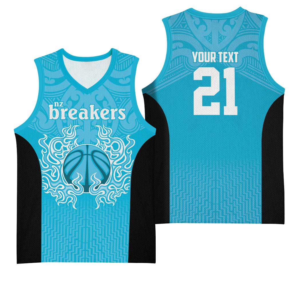 New Zealand Custom Basketball Jersey Fire Basketball Maori Tribal Sky Blue - Aussie Hoodie