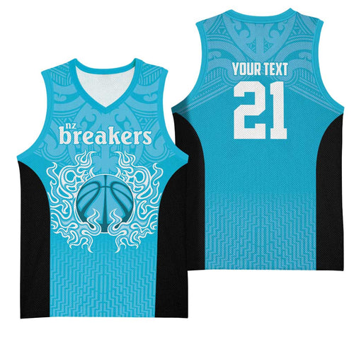 New Zealand Custom Basketball Jersey Fire Basketball Maori Tribal Sky Blue - Aussie Hoodie