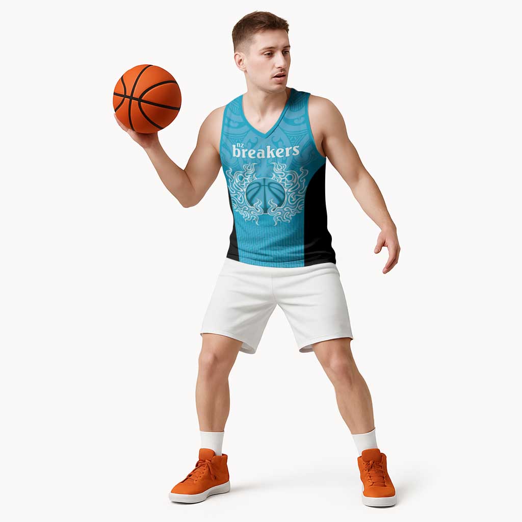 New Zealand Custom Basketball Jersey Fire Basketball Maori Tribal Sky Blue - Aussie Hoodie