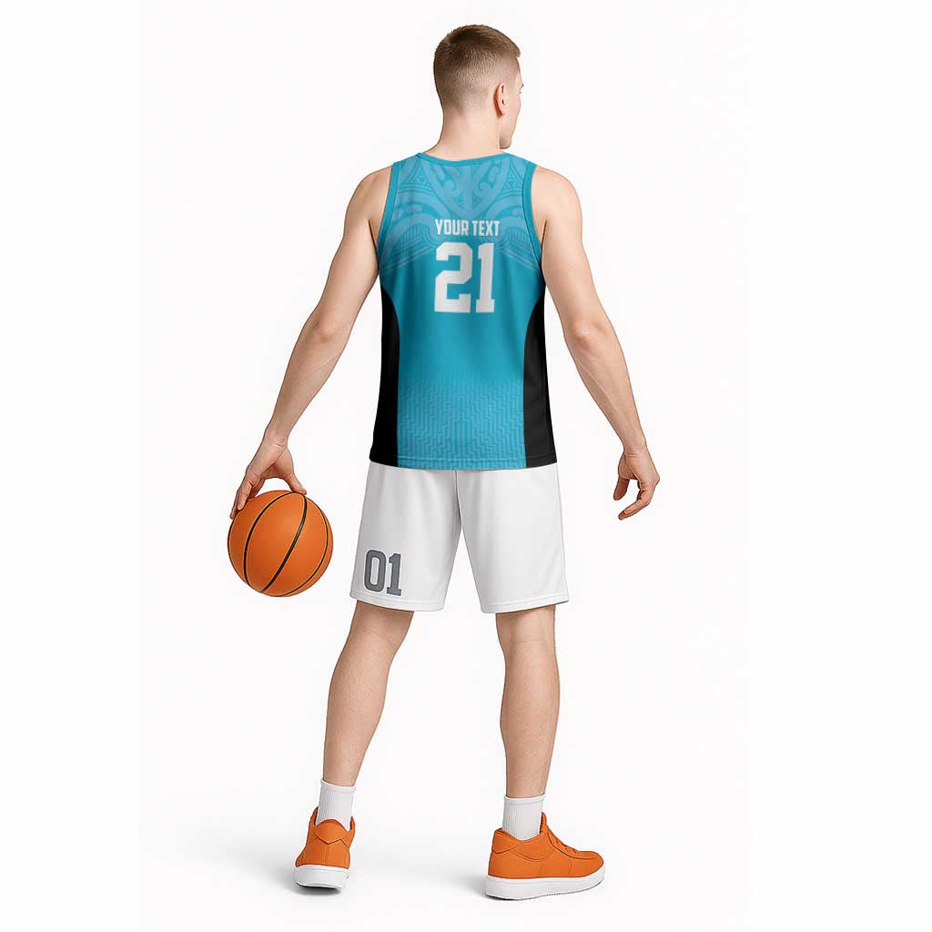 New Zealand Custom Basketball Jersey Fire Basketball Maori Tribal Sky Blue - Aussie Hoodie