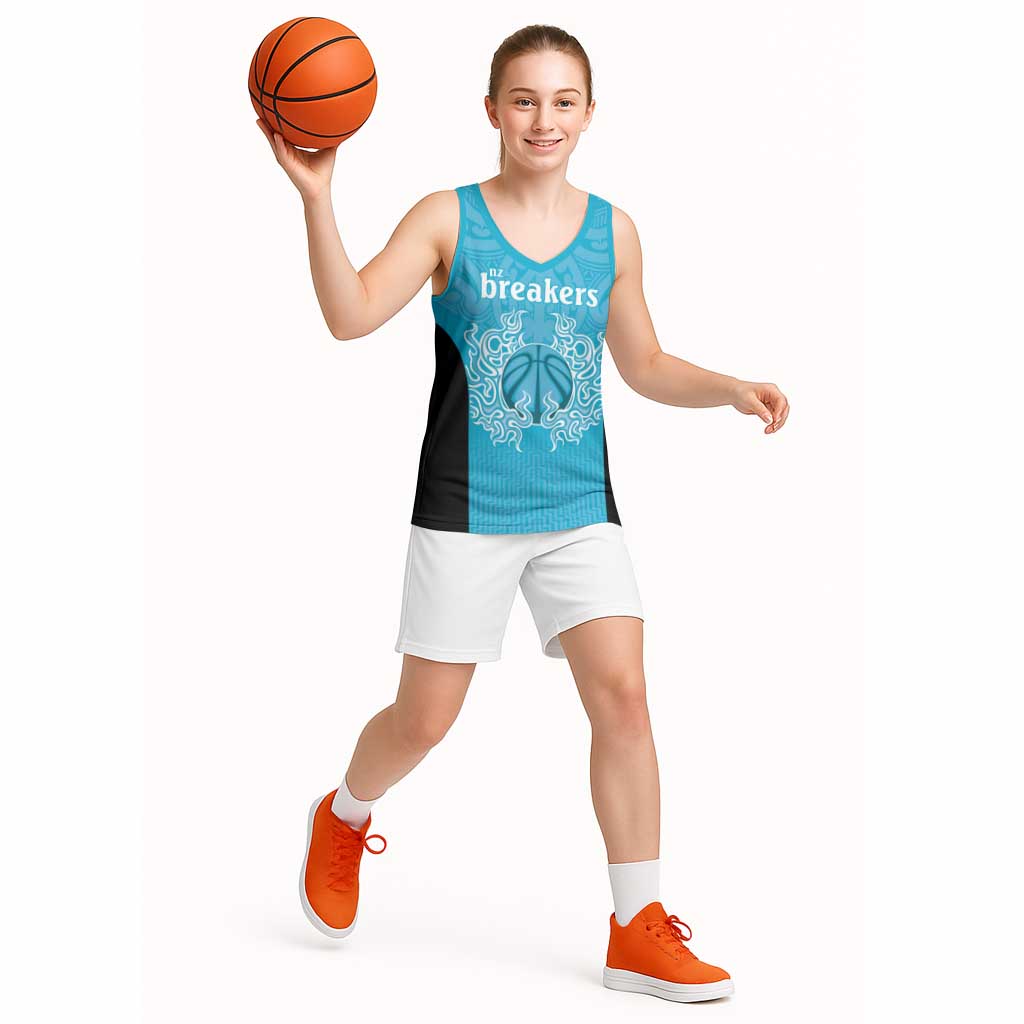 New Zealand Custom Basketball Jersey Fire Basketball Maori Tribal Sky Blue - Aussie Hoodie