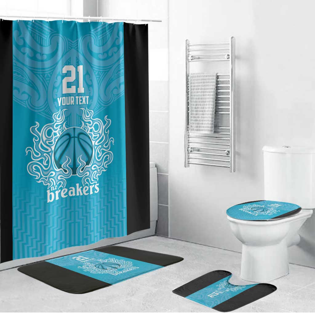 New Zealand Custom Bathroom Set Fire Basketball Maori Tribal Sky Blue - Aussie Hoodie