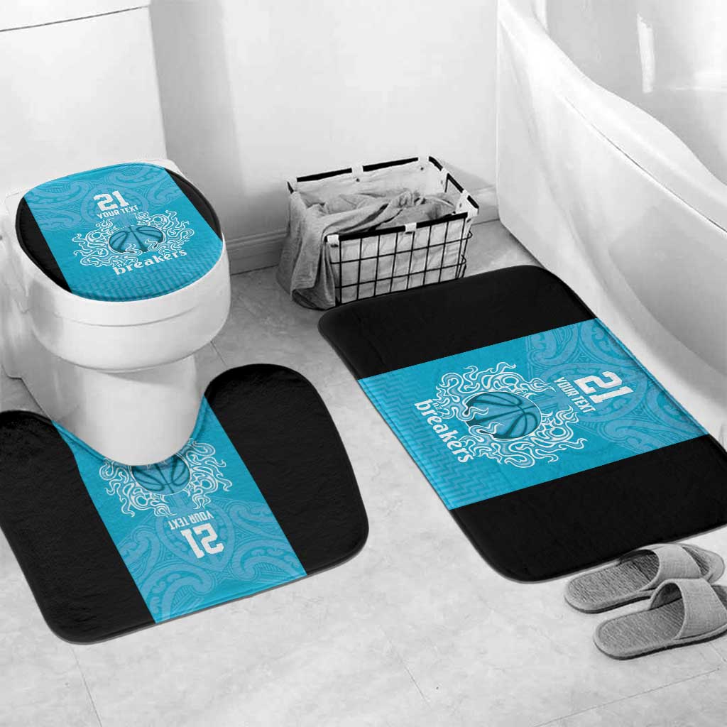 New Zealand Custom Bathroom Set Fire Basketball Maori Tribal Sky Blue - Aussie Hoodie