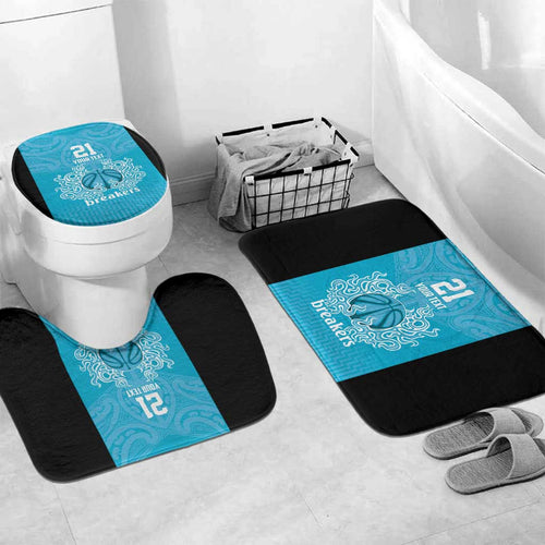 New Zealand Custom Bathroom Set Fire Basketball Maori Tribal Sky Blue - Aussie Hoodie