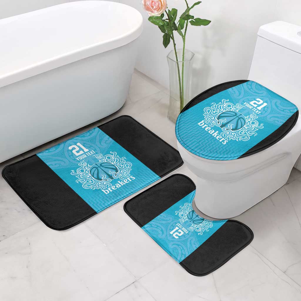 New Zealand Custom Bathroom Set Fire Basketball Maori Tribal Sky Blue - Aussie Hoodie