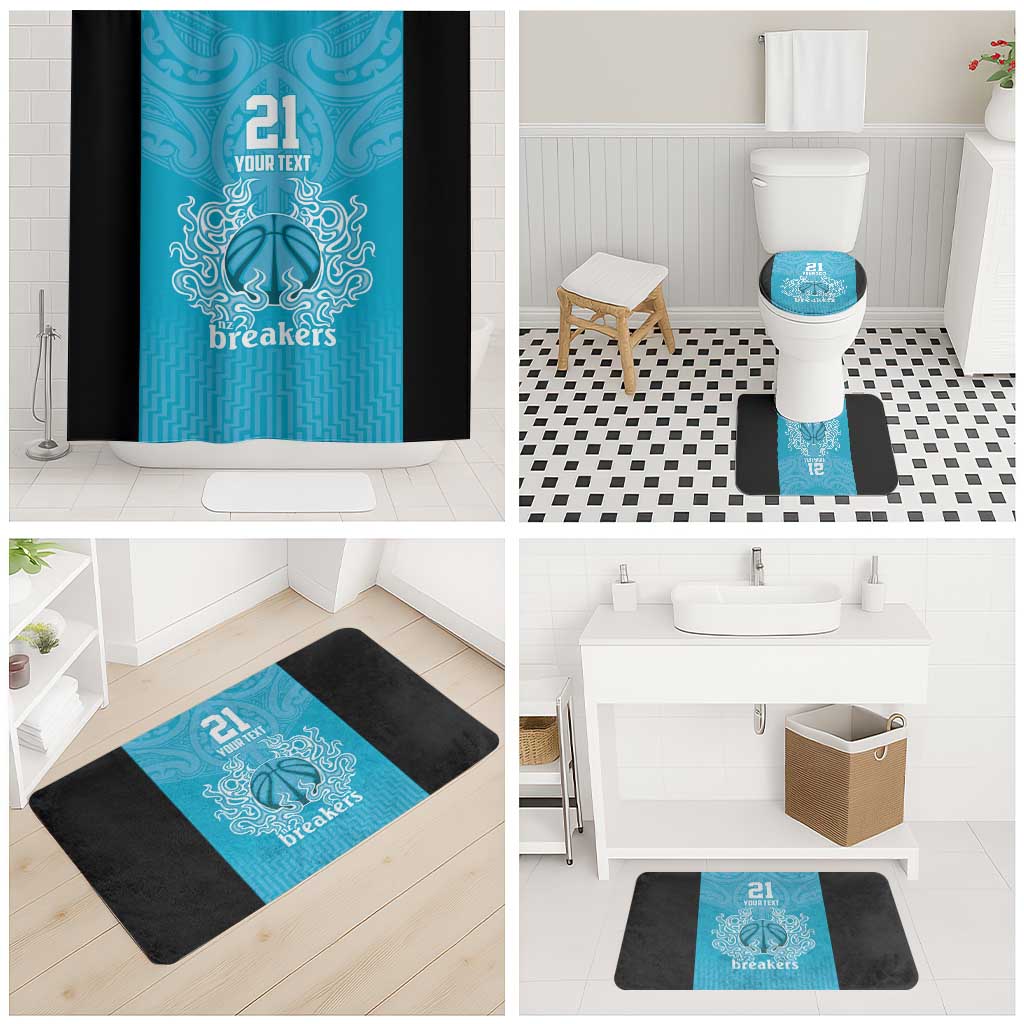 New Zealand Custom Bathroom Set Fire Basketball Maori Tribal Sky Blue - Aussie Hoodie