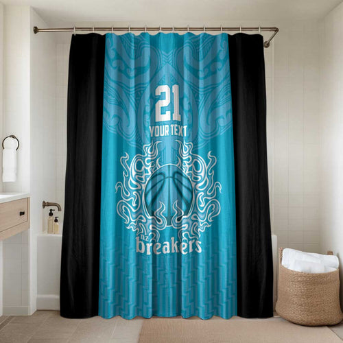 New Zealand Custom Bathroom Set Fire Basketball Maori Tribal Sky Blue - Aussie Hoodie