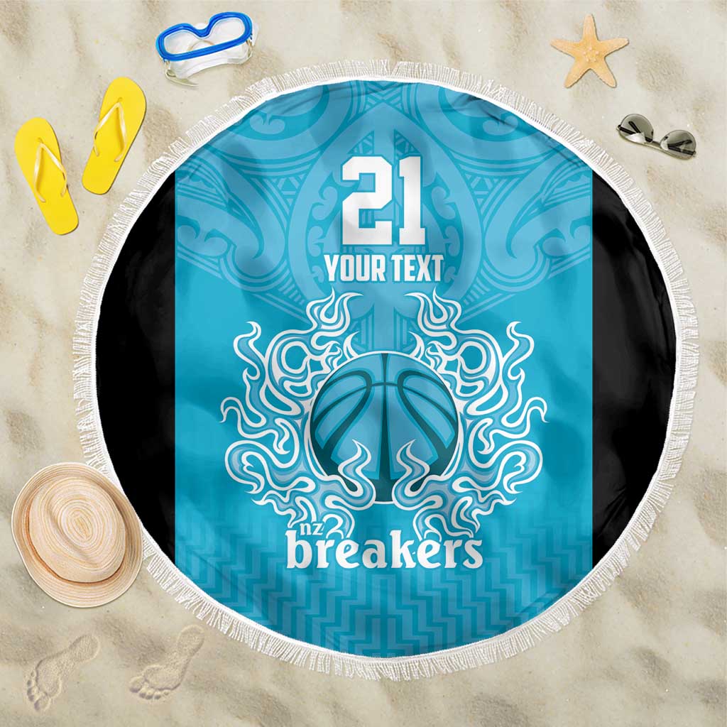 New Zealand Custom Beach Blanket Fire Basketball Maori Tribal Sky Blue - Aussie Hoodie