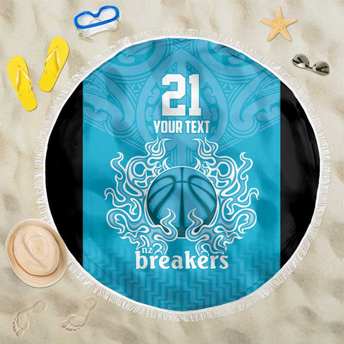 New Zealand Custom Beach Blanket Fire Basketball Maori Tribal Sky Blue - Aussie Hoodie