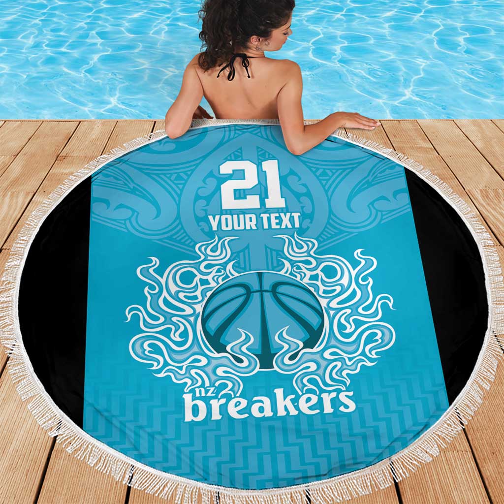 New Zealand Custom Beach Blanket Fire Basketball Maori Tribal Sky Blue - Aussie Hoodie