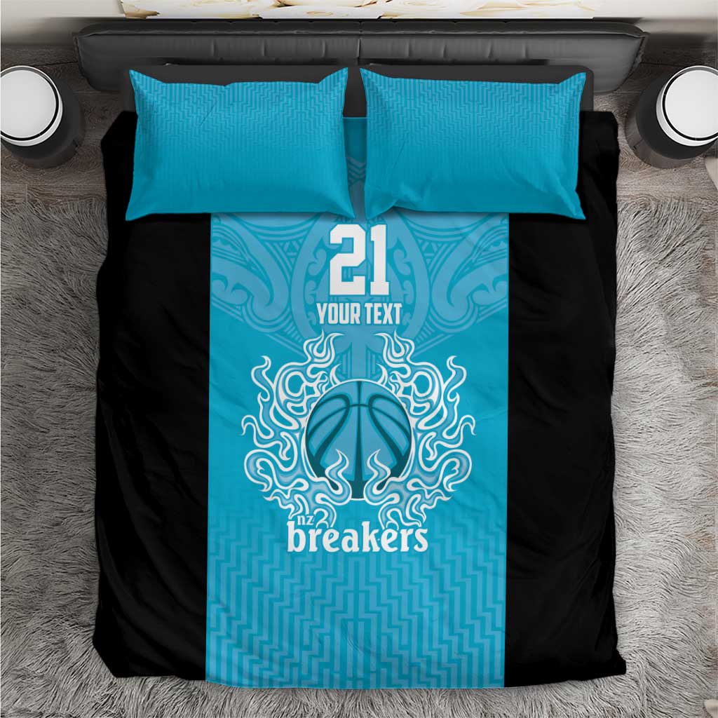 New Zealand Custom Bedding Set Fire Basketball Maori Tribal Sky Blue - Aussie Hoodie