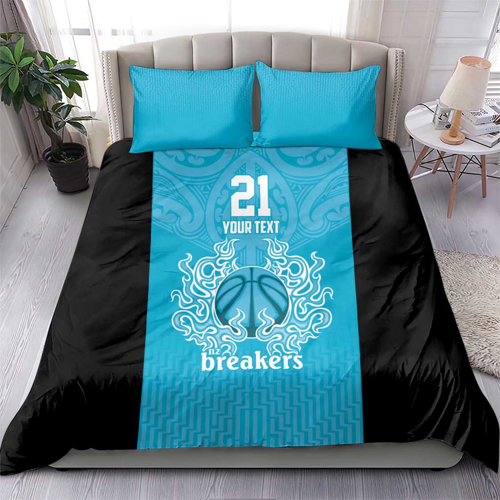 New Zealand Custom Bedding Set Fire Basketball Maori Tribal Sky Blue - Aussie Hoodie