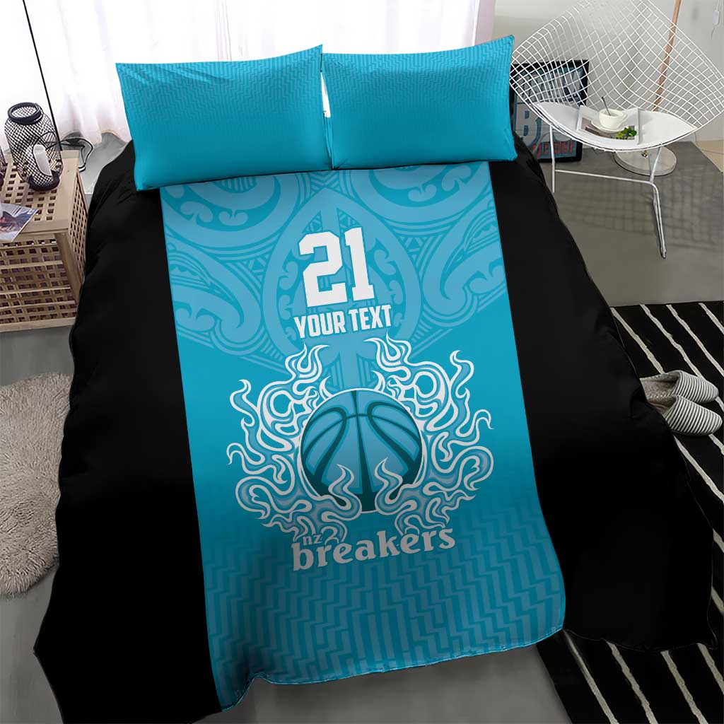 New Zealand Custom Bedding Set Fire Basketball Maori Tribal Sky Blue - Aussie Hoodie
