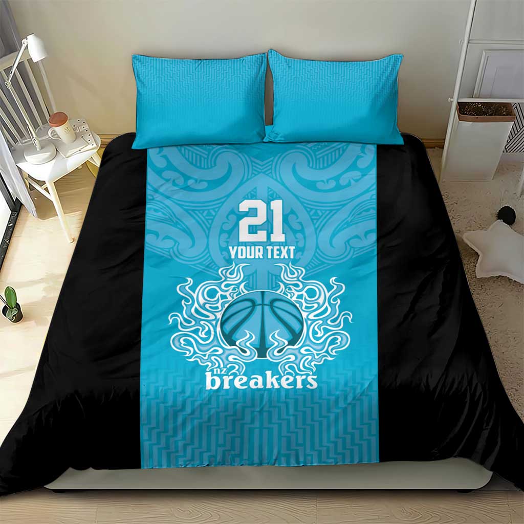 New Zealand Custom Bedding Set Fire Basketball Maori Tribal Sky Blue - Aussie Hoodie