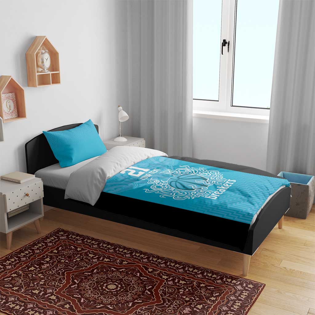 New Zealand Custom Bedding Set Fire Basketball Maori Tribal Sky Blue - Aussie Hoodie