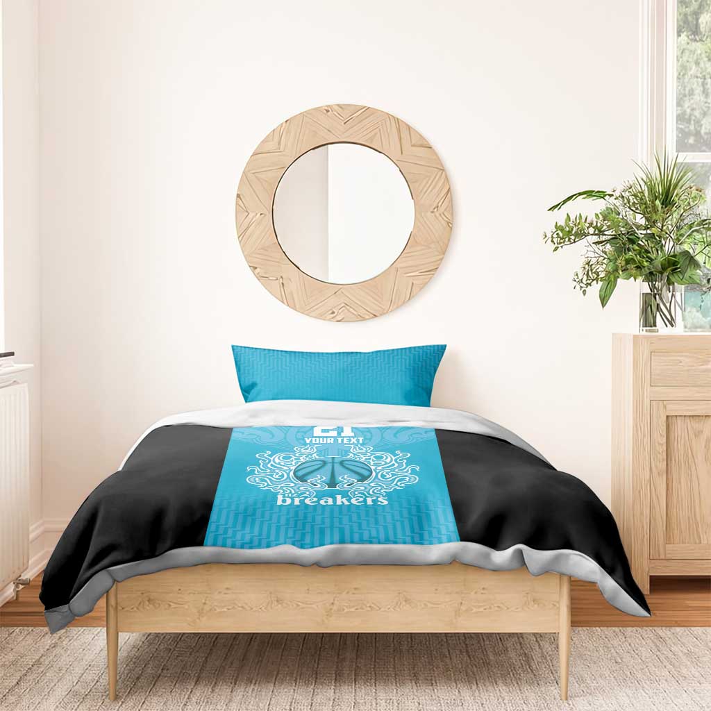 New Zealand Custom Bedding Set Fire Basketball Maori Tribal Sky Blue - Aussie Hoodie