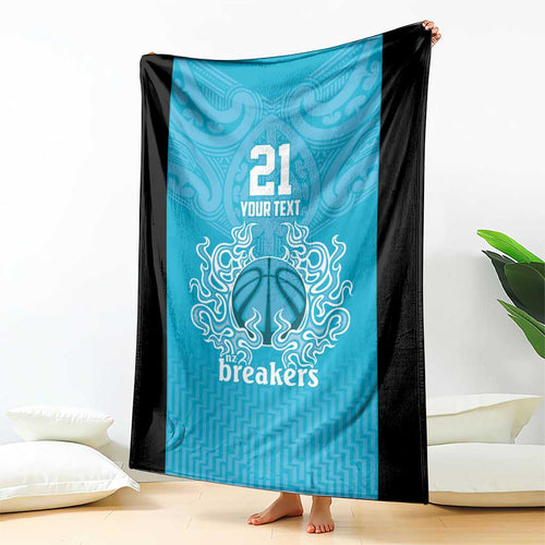 New Zealand Custom Blanket Fire Basketball Maori Tribal Sky Blue - Aussie Hoodie