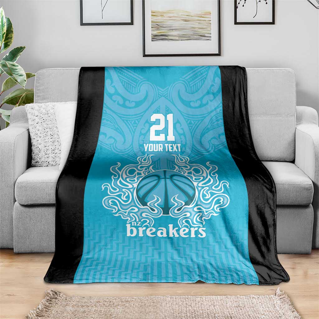 New Zealand Custom Blanket Fire Basketball Maori Tribal Sky Blue - Aussie Hoodie