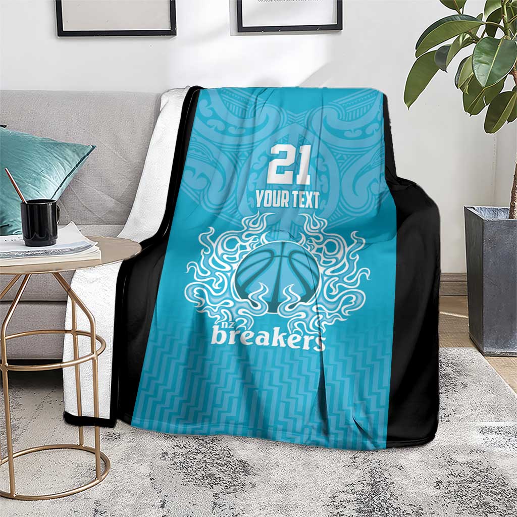 New Zealand Custom Blanket Fire Basketball Maori Tribal Sky Blue - Aussie Hoodie