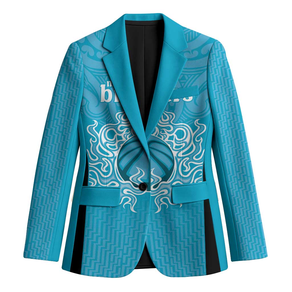 New Zealand Custom Blazer Fire Basketball Maori Tribal Sky Blue - Aussie Hoodie