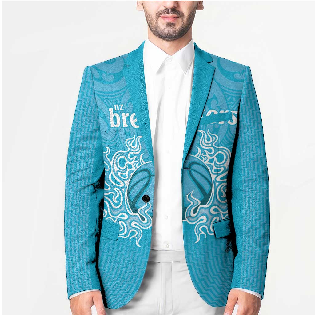 New Zealand Custom Blazer Fire Basketball Maori Tribal Sky Blue - Aussie Hoodie