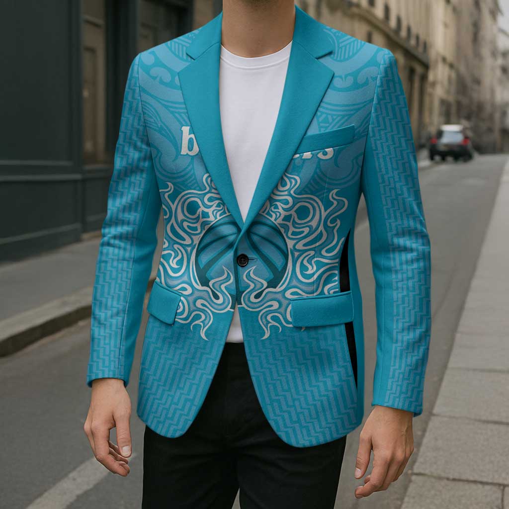 New Zealand Custom Blazer Fire Basketball Maori Tribal Sky Blue - Aussie Hoodie