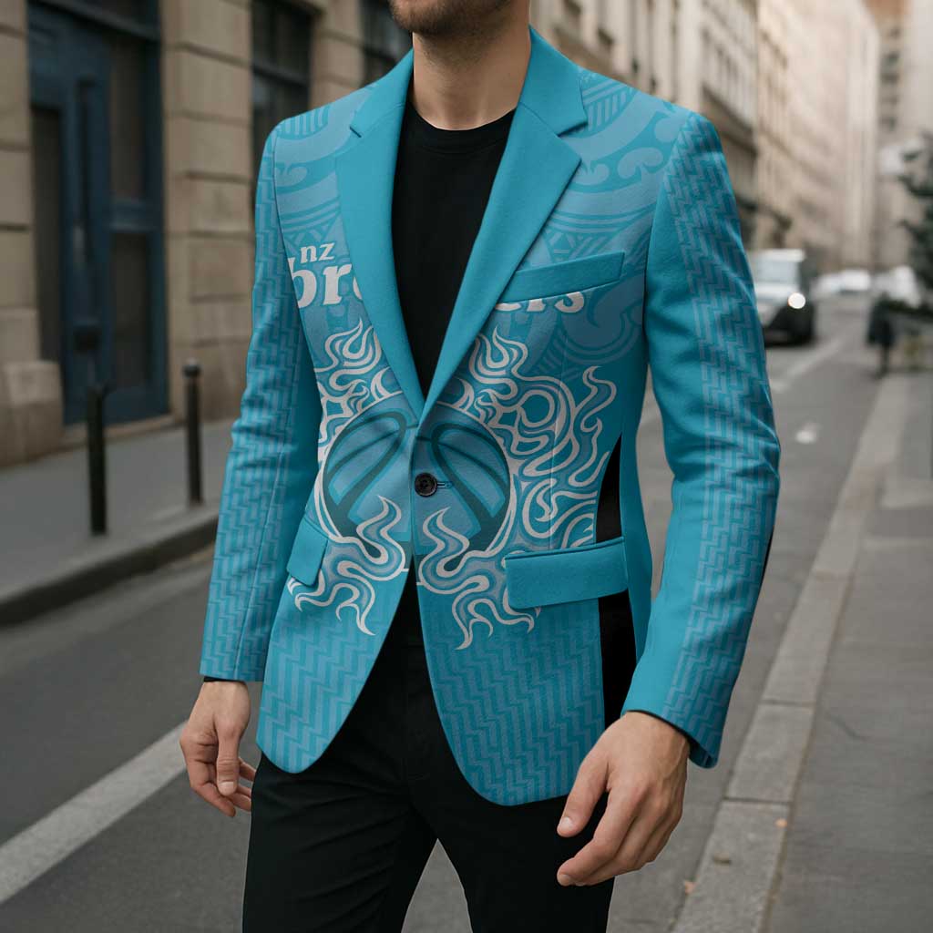 New Zealand Custom Blazer Fire Basketball Maori Tribal Sky Blue - Aussie Hoodie