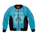 New Zealand Custom Bomber Jacket Fire Basketball Maori Tribal Sky Blue - Aussie Hoodie