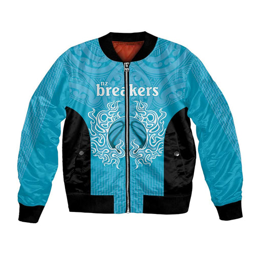 New Zealand Custom Bomber Jacket Fire Basketball Maori Tribal Sky Blue - Aussie Hoodie