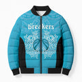 New Zealand Custom Bomber Puffer Jacket Fire Basketball Maori Tribal Sky Blue - Aussie Hoodie
