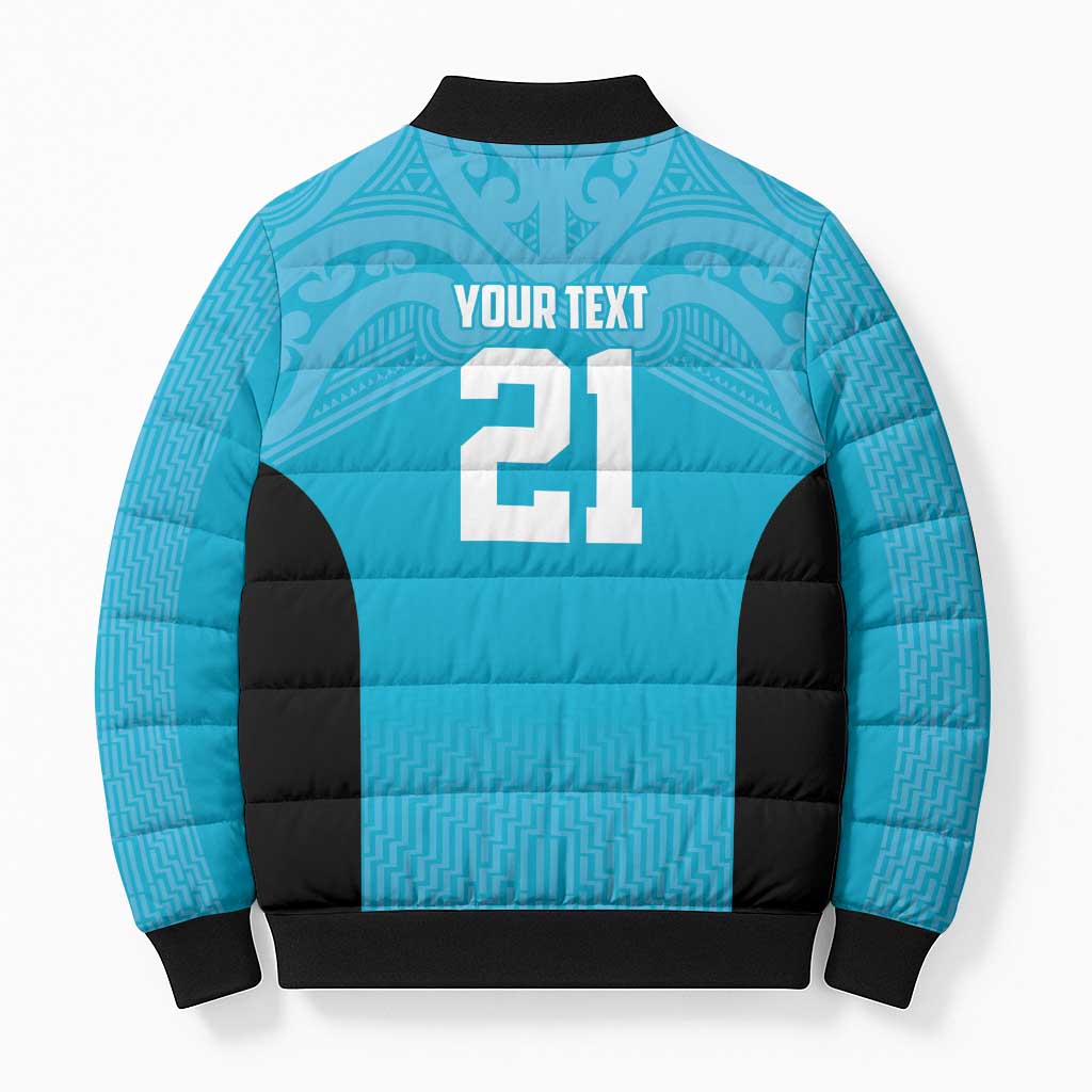 New Zealand Custom Bomber Puffer Jacket Fire Basketball Maori Tribal Sky Blue - Aussie Hoodie